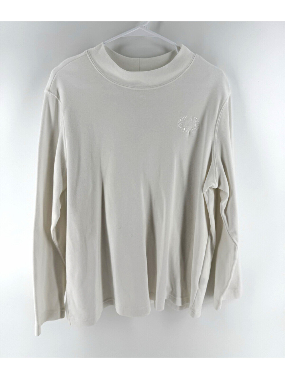 Blair White Mock Neck Long Sleeve Knit Pullover Embroidered T-Shirt XL